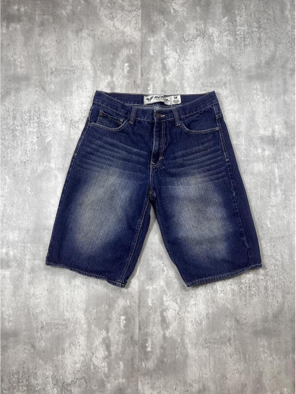 Y2K Denim Shorts Dark Wash Baggy Skater Streetwear Avirex